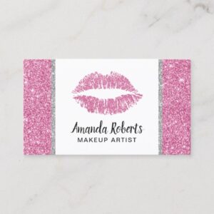 Makeup Artist Hot Pink Glitter Lips Beauty Salon Business Card