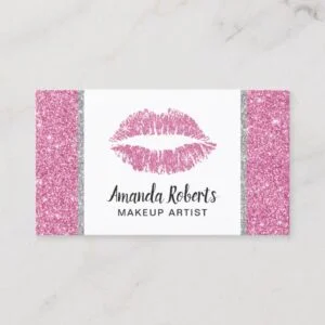 Makeup Artist Hot Pink Glitter Lips Beauty Salon Business Card