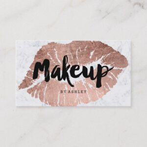 Makeup artist lips rose gold typography marble business card
