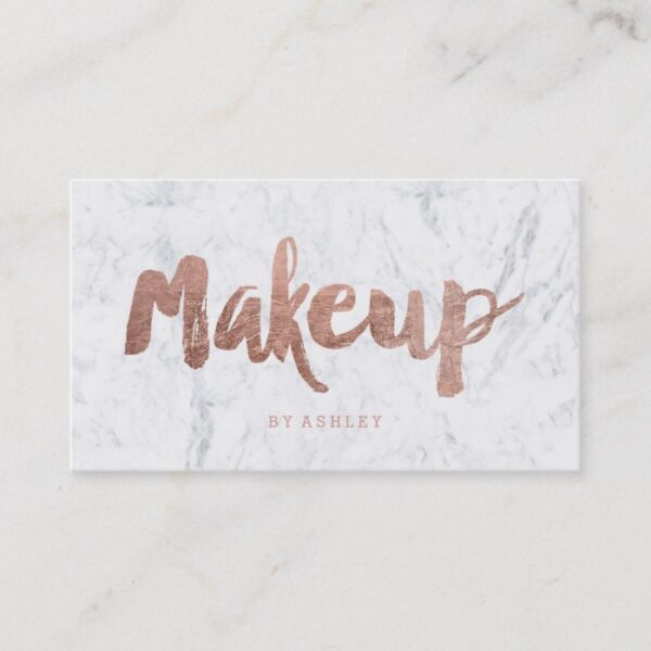 Makeup artist modern rose gold typography marble business card