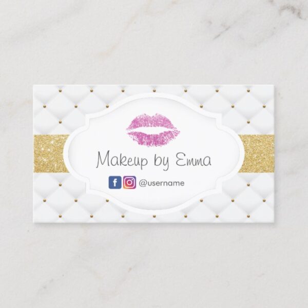 Makeup Artist Pink Glitter Lips Luxury Quilts Business Card