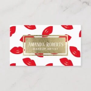 Makeup Artist Red Lips Gold Label Beauty Salon Business Card