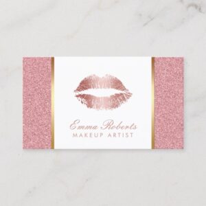 Makeup Artist Rose Gold Glitter Lips Beauty Salon Business Card