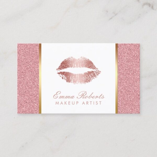 Makeup Artist Rose Gold Glitter Lips Beauty Salon Business Card