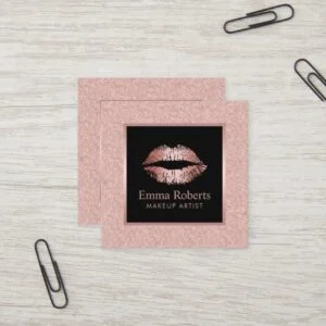 Makeup Artist Rose Gold Glitter Lips Beauty Salon Square Business Card