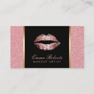 Makeup Artist Rose Gold Glitter Lips Modern Salon Business Card