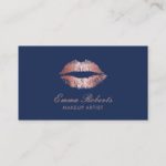 Makeup Artist Rose Gold Lips Navy Blue Salon Business Card