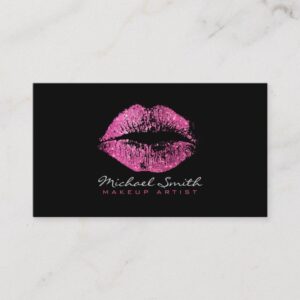 Makeup Artist Stylish Pink Glitter Lips Business Card
