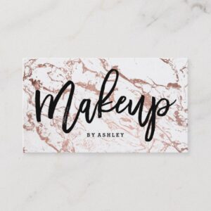 Makeup artist typography rose gold white marble business card