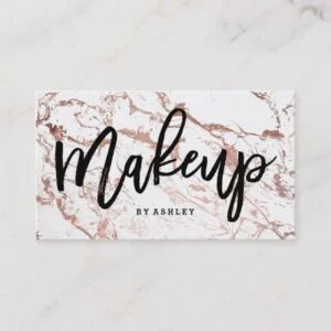 Makeup artist typography rose gold white marble business card