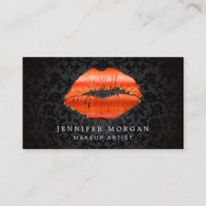 Makeup Artist Unique 3D Gold Red Lips Damask Business Card