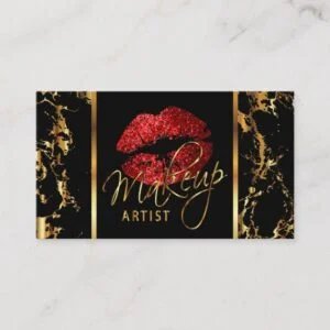 Makeup Artist with Marble Gold & Red Accents Business Card