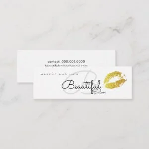 makeup / beauty salon monogram with gold lips mini business card
