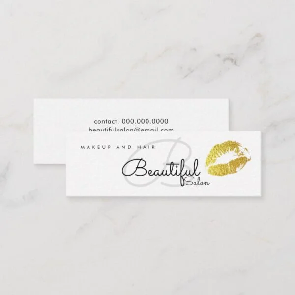 makeup / beauty salon monogram with gold lips mini business card