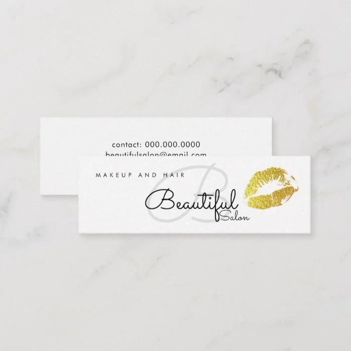 makeup / beauty salon monogram with gold lips mini business card