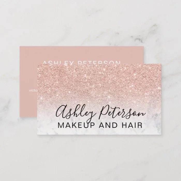 Makeup elegant typography marble rose gold glitter business card