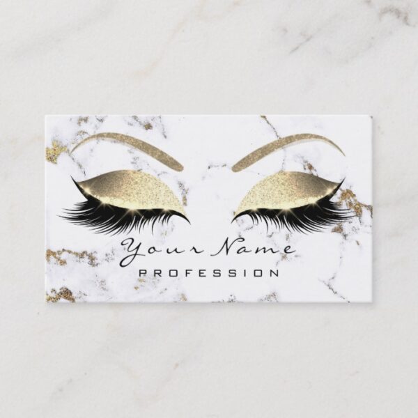 Makeup Eyebrow Eyes Lashes Glitter Gold Marble Business Card