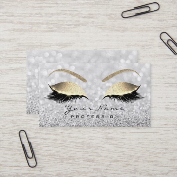 Makeup Eyebrow Eyes Lashes Glitter Gray Glam Business Card