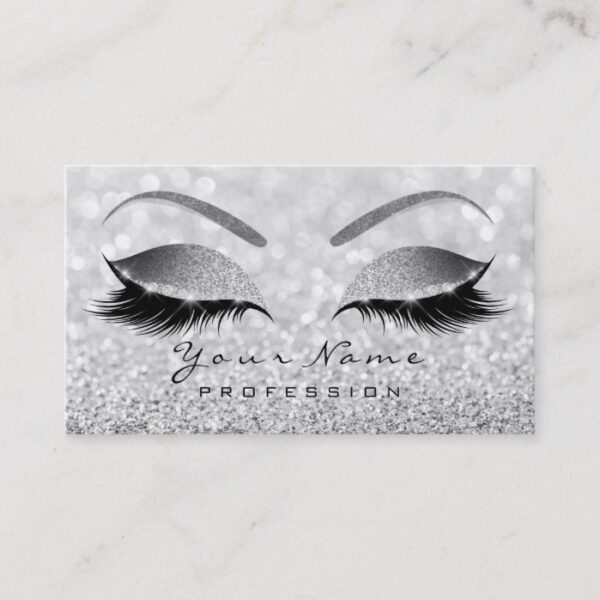 Makeup Eyebrow Eyes Lashes Glitter Gray Silver Business Card