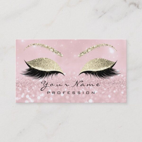 Makeup Eyebrow Eyes Lashes Glitter Pink Gold Business Card