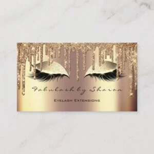 Makeup Eyebrow Lashes Glitter Drips Sepia Gold Business Card