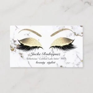 Makeup Eyebrows Lash Gold Marble White Social Business Card