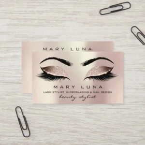 Makeup Eyebrows Lash Rose Gold Pink Blush Glitter Business Card