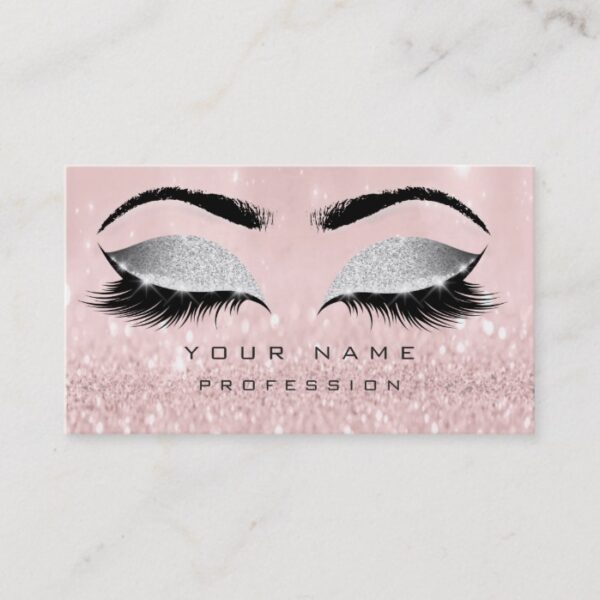 Makeup Eyebrows Lashes Extension Pink Glitter Business Card