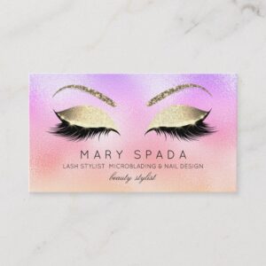 Makeup Eyebrows Lashes Glitter Diamond Gold Pink Business Card
