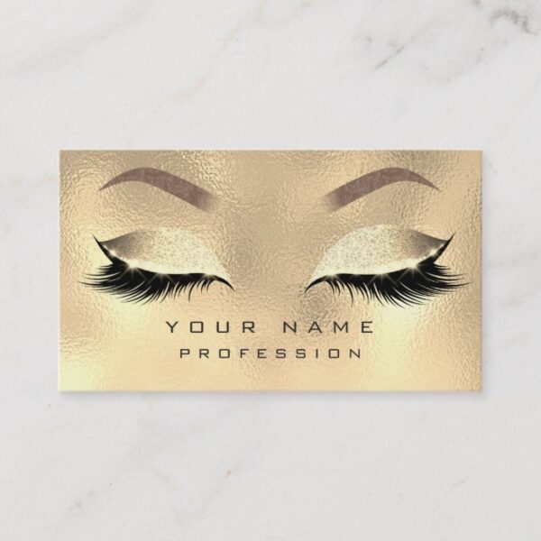 Makeup Eyebrows Lashes Glitter Metallic Faux Gold Business Card