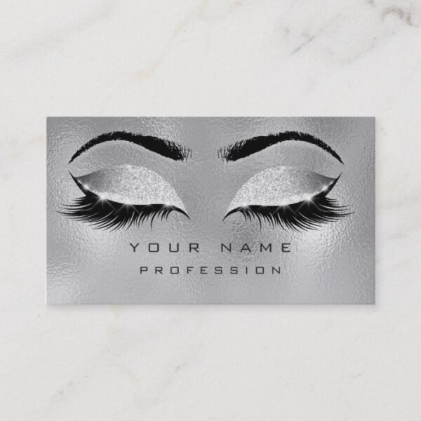 Makeup Eyebrows Lashes Glitter Metallic Glam Gray Business Card