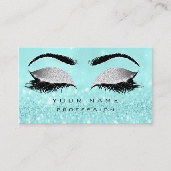 Makeup Eyebrows Lashes Glitter Tiffany Ocean Gray Business Card