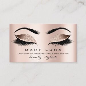 Makeup Eyebrows Lashes Rose Gold Pink Blush Business Card