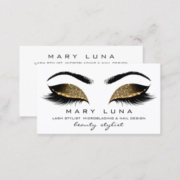 Makeup Eyebrows Lashes  Social Sepia Gold White Business Card