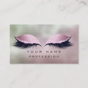Makeup Silver Mint Pink Glass Eyes Lashes Glitter Business Card