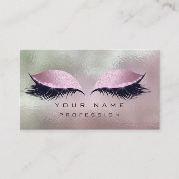 Makeup Silver Mint Pink Glass Eyes Lashes Glitter Business Card