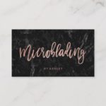 Microblading rose gold typography black marble business card