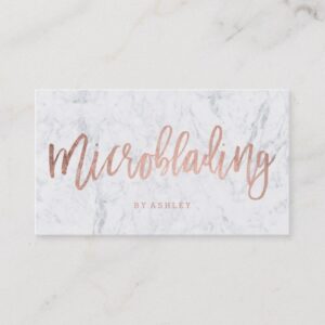 Microblading rose gold typography white marble business card