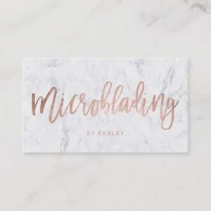 Microblading rose gold typography white marble business card