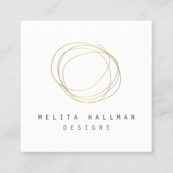 Minimal and Modern Designer Scribble Logo in Gold Square Business Card