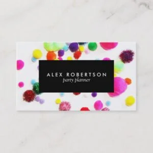 Minimal colorful pom pom business card
