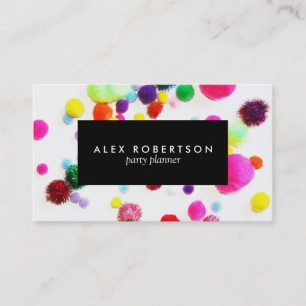 Minimal colorful pom pom business card