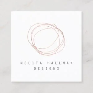 Minimal Designer Scribble Logo in Rose Gold Square Business Card