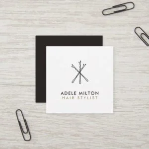 Minimal Elegant Black White Bobby Pins Hair Square Business Card