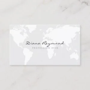 minimal modern, world map on very pale gray business card