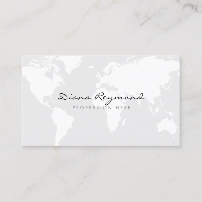 minimal modern, world map on very pale gray business card