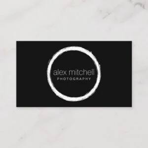 Minimal White Brushstroke Circle Photographer Business Card