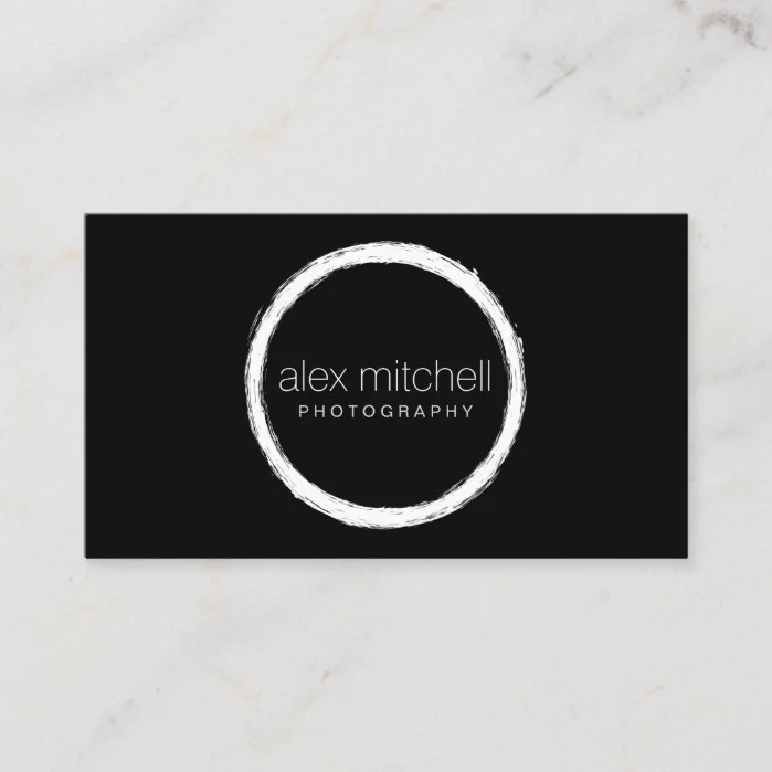 Minimal White Brushstroke Circle Photographer Business Card