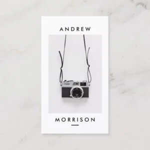 Minimalist Black and White Camera Photographer Business Card