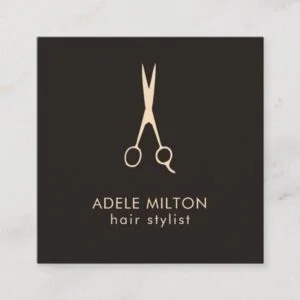 Minimalist Elegant Dark Rose Scissor Hairstylist Square Business Card